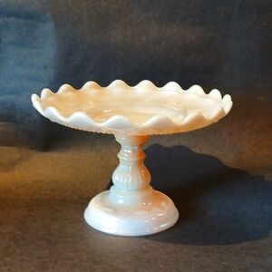 🍊 Vintage Orange-Yellow White Glass Cake Stand Impressed Rare Collectible
